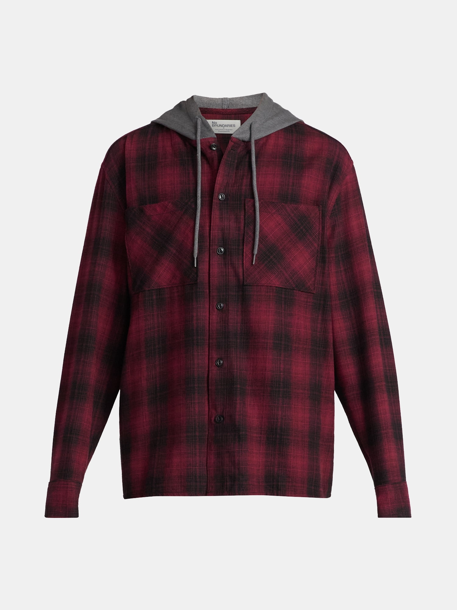 No Boundaries Men's & Big Men's Hooded Long Sleeve Flannel Shirt, Sizes XS-5XL