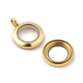 thumbnail image 2 of 304 Stainless Steel Floating Locket Pendants with Glass Flat Round Golden 27x20x7mm Hole: 4mm, 2 of 3
