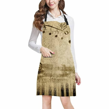 

ASHLEIGH Music Notes on Old Paper Sheet Kitchen Apron Mens and Womens Bib Apron Adjustable with Pockets for Cooking Baking Gardening