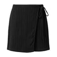 thumbnail image 6 of Women's Polyester Casual Solid Color Lace Up Pocket Shorts, Mid Waist Elastic Loose Drawstring, Pockets Lace Up, Summer Outdoor Travel Vacation Beach, Womens Shorts | UKHCCC,Black L, 6 of 7