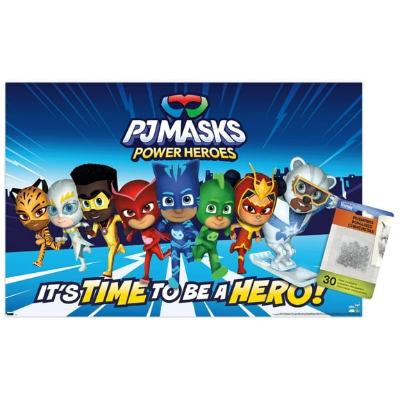 PJ Masks - Power Heroes Group Wall Poster with Push Pins, 14.725" x 22.375"