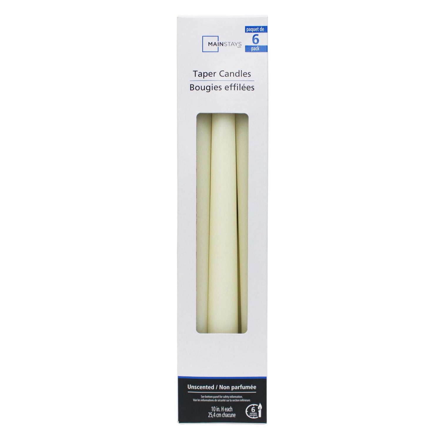 Mainstays 10" Bougie effilée, non parfumé Paquet de 6