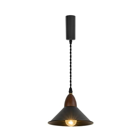 

KAYYELAMP J-Type Track Lamp E26 Walnut Base Black Metal Shade 3.2 Ft Adjustable Cord Vintage Design Track Pendant Light for Home Kitchen Farmhouse(No Bulb Track)