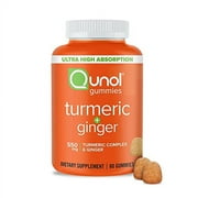 Turmeric and Ginger Gummies, Qunol Gummy with 500mg Turmeric + 50mg Ginger, Joint Support Supplement, Vegan, Gluten Free, Ultra High Absorption (60 Count, Pack of 1), Packaging May Vary