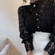 thumbnail image 4 of Camisa de manga larga para mujer, blusa francesa de encaje, camisa con cuello levantado y recorte floral, 4 of 5