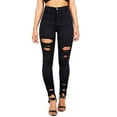 thumbnail image 2 of High Waisted Jeans for Women Ripped Fashion Women Button High Waist Pocket Trousers Hole Pants, 2 of 4