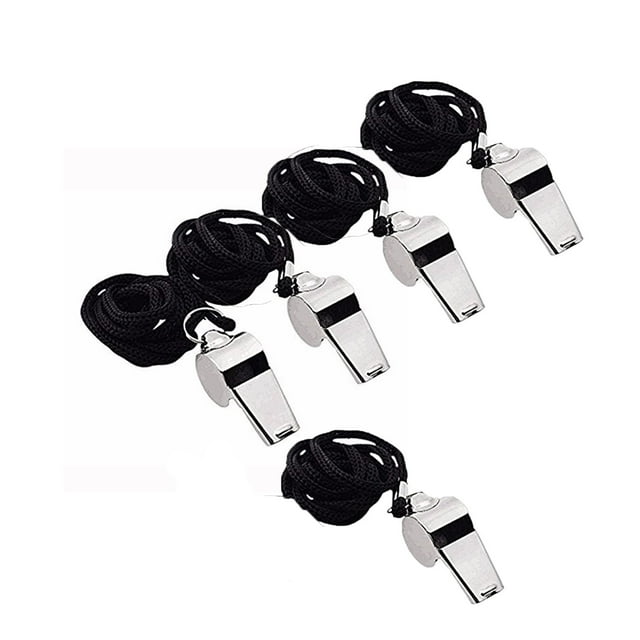 5-Pack Stainless Steel Emergency Whistle with Lanyard, High-Decibel Sound for Outdoor Safety, School Sports, and Referee Signaling, Compact Design