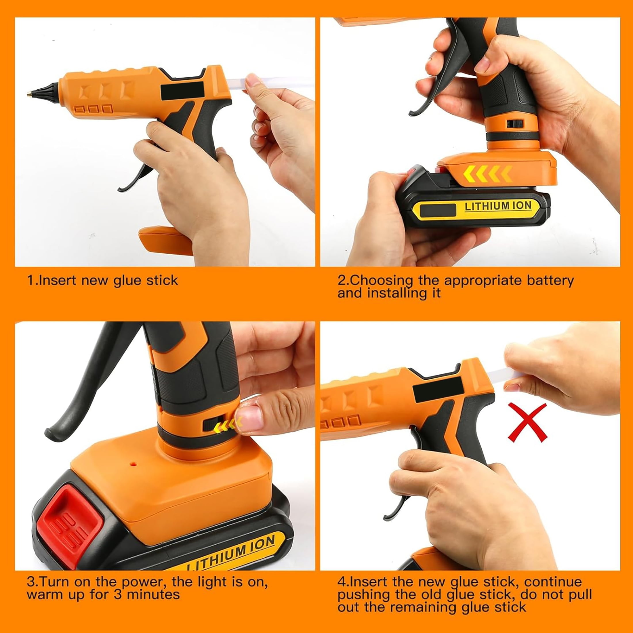 100 Watt Cordless Hot Glue Gun, Handheld Portable for DIY Crafts, Glueing Glass, Plastic Wood, Quick Home School Repairs, Not Included Battery