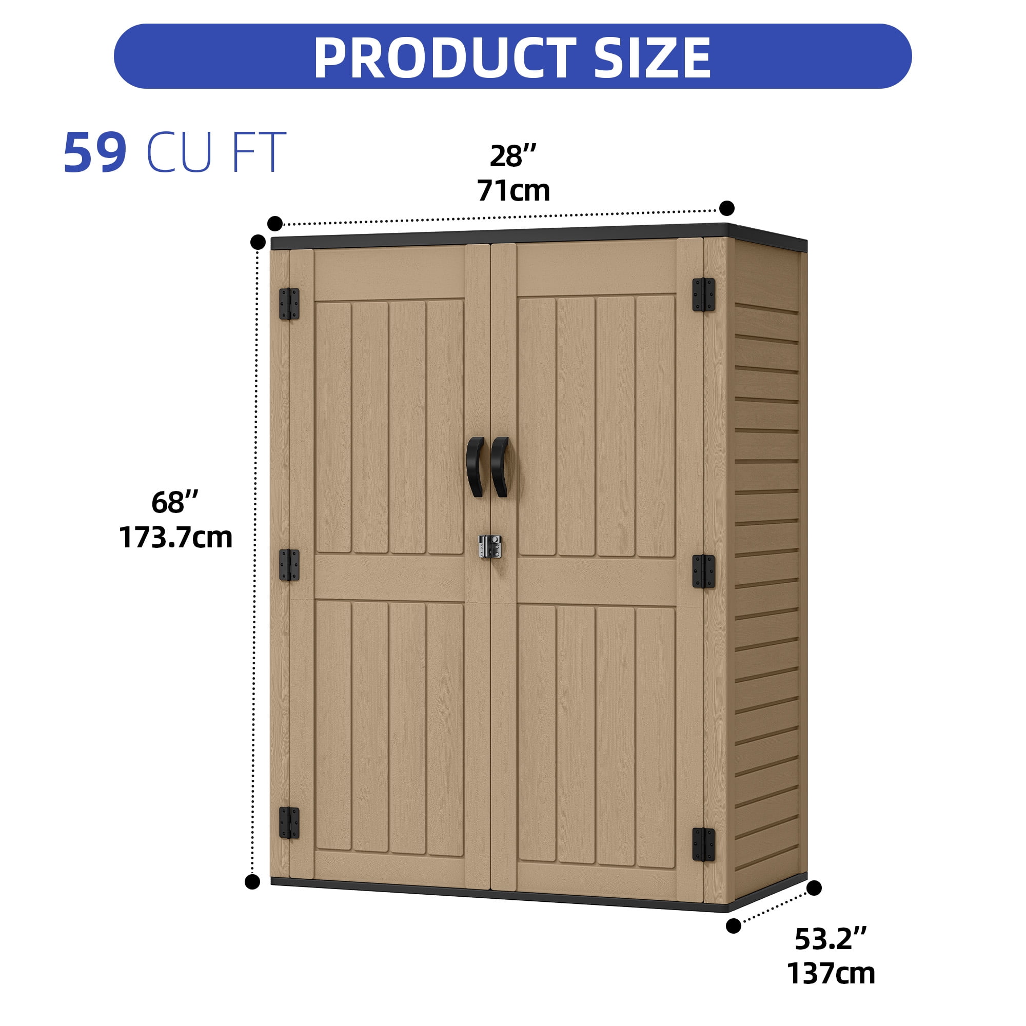 Uforic Outdoor Storage Shed, 59 Cu Ft Tool Shed Ideal for Garden, Garage & Patio, Lockable Door, Brown