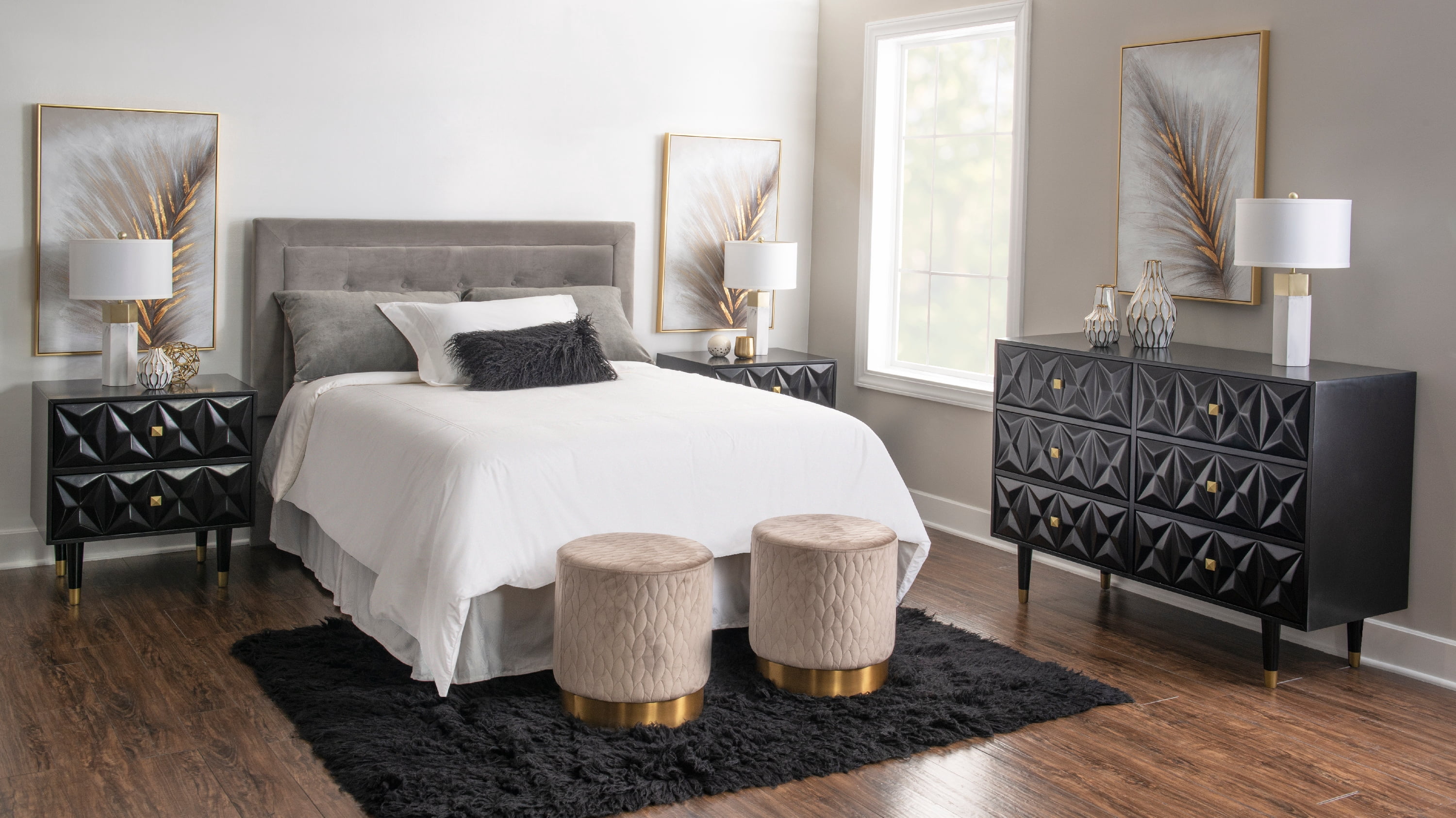 Linon Ginzel 2-Drawer Nightstand, Black and Gold Finish