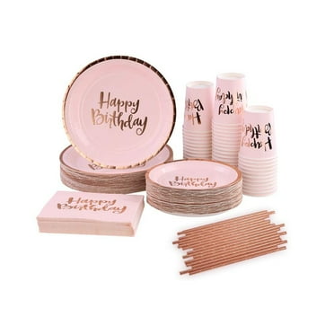 Blush Rose Gold Celebration Set - Elegant Birthday Plates and Napkins for 50 Guests, Ideal for Women and Girls' Birthday Parties, Perfect for Memorable Celebrations