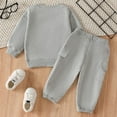 thumbnail image 4 of Toddler Kids Sweatsuit Unisex Baby Boy Girl Clothes Solid Color Long Sleeve Pullover Sweatshirts Pants 2Pcs Fall Outfits Clothes Set, 4 of 8