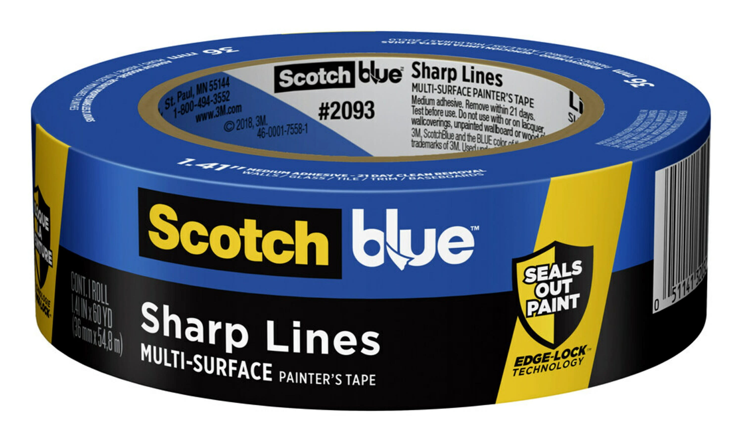 ScotchBlue Sharp Lines Painter's Tape, Blue, 1.41 in x 60 yd, 1 Roll