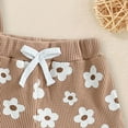 thumbnail image 5 of KPOPLK Toddler Baby Girls Summer Outfits Cute Ruffle Ribbed Short Sleeve T Shirts Tops Floral Shorts 2Pcs Sets(Brown_1,0-6 Months), 5 of 7