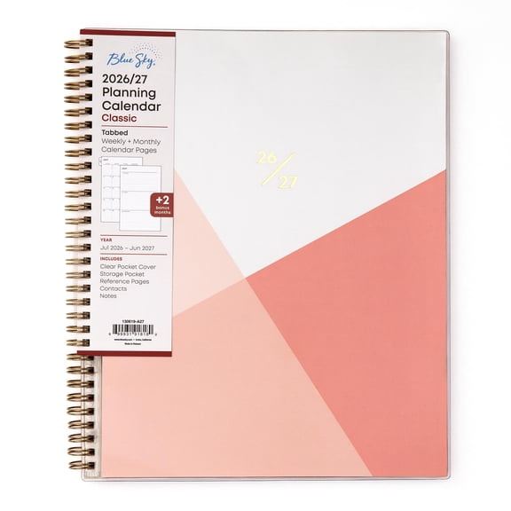 Blue Sky 2026-2027 Weekly and Monthly Academic Year Planner Calendar, July 2026 - June 2027, 8.5" x 11", Flexible Pocket Cover, Wirebound, Storage Pocket, Cali Pink