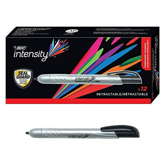 BIC Mark-it Retractable Permanent Markers - Fine Marker Point - Retractable - Black - 12 / Dozen