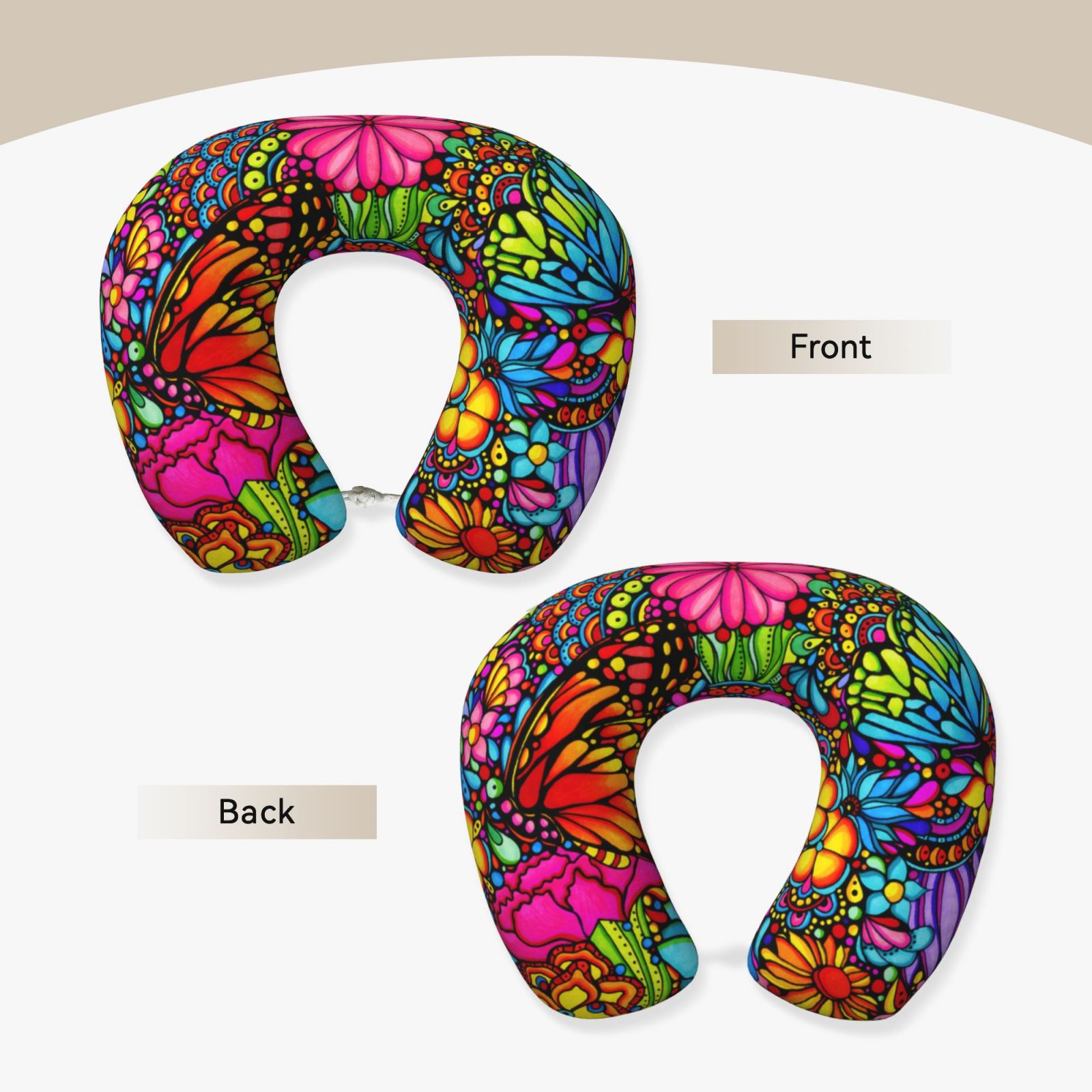 Xecao Butterfly Garden Print Memory Foam Cervical Neck Pillow Versatile U-Shaped Pillows for Home,Office,Camping,Travelling,Soft Washable Cover