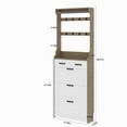 thumbnail image 6 of PORKISS Shoe Cabinet, Wood Tall Shoe Rack with Door and Hanger, Entryway Shoe Rack with 3 Doors and 2 Drawers, Freestanding Shoe Organizer Large Space for Storage, Oak & White, 6 of 6