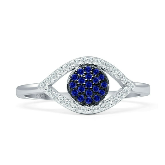 Evil Eye Cluster Blue Sapphire CZ Ring 925 Sterling Silver Size 5