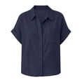 thumbnail image 7 of Tqcoqu Women's Cotton Linen Button Down Shirt,V Neck Short Sleeve Blouse,Business Casual Collared Summer Tops with Pocket,Navy Women's S-XXL, 7 of 7