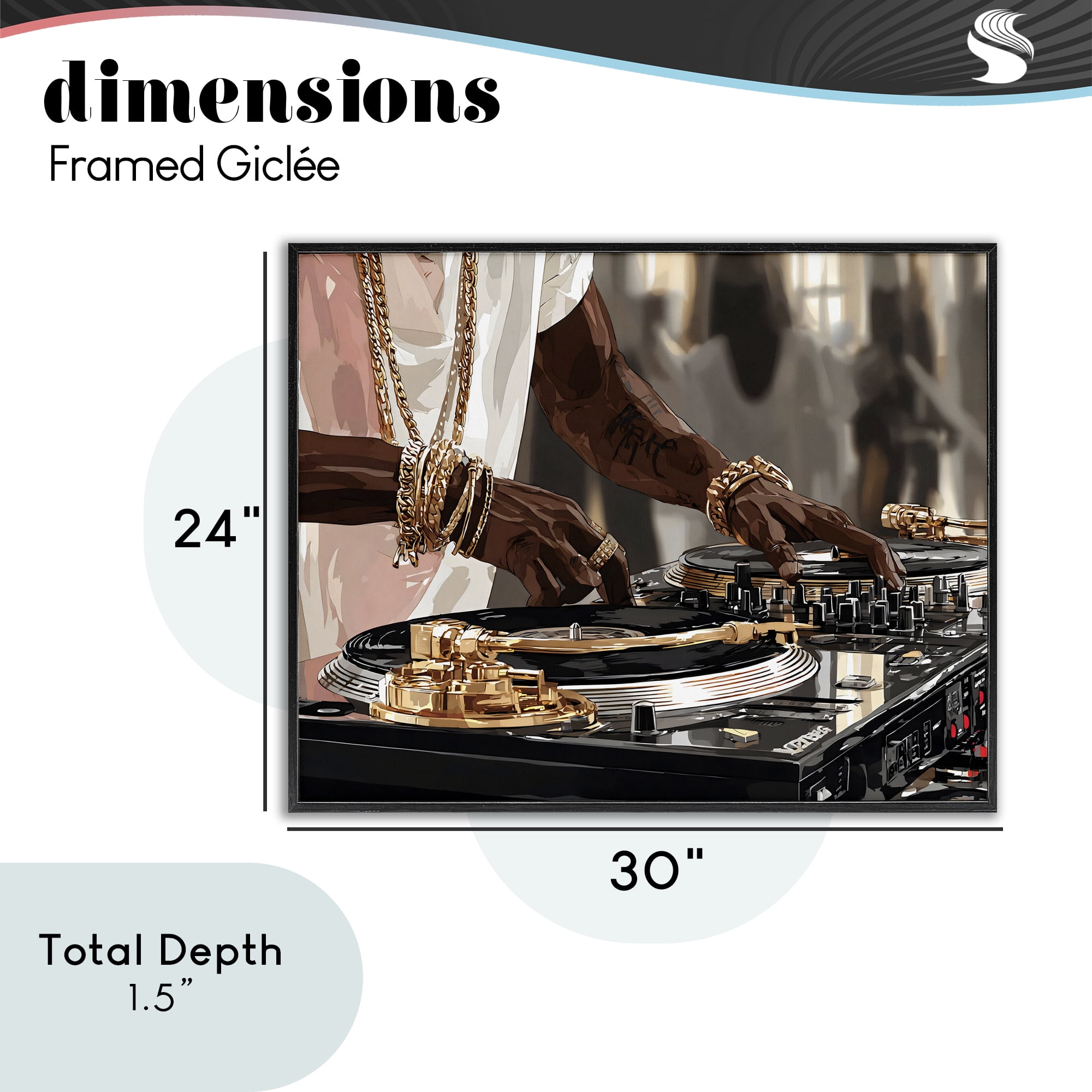 Stupell Industries Golden Sound DJ Turntables Black Framed Giclee Art, design by Franklyn Gregory