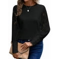 thumbnail image 1 of Top de Cuello Redondo con Encaje Bordado y Larga en Color Liso para Mujer Negro S, 1 of 9