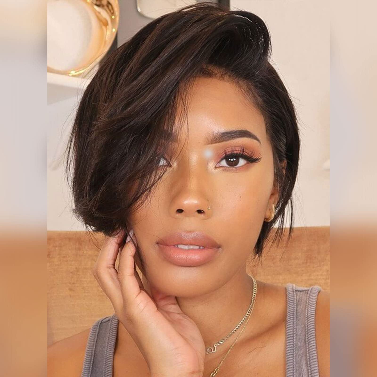 Pixie Cut Wigs for black women Human Hair Straight Bob Wig Human Hair