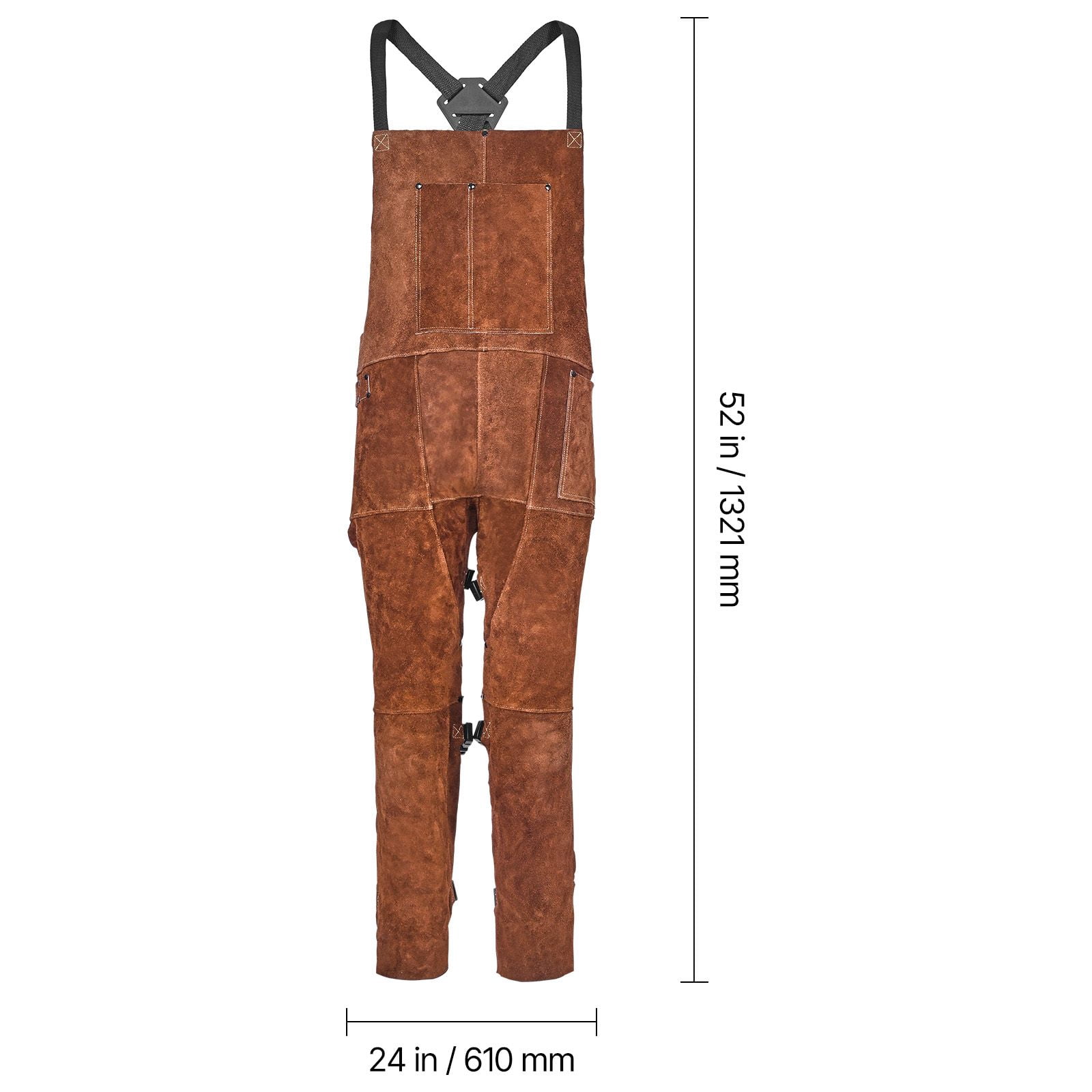 Welding Apron Split Leg, Heavy-Duty Cowhide Leather with Kevlar Thread, 24x52 Inch Full Coverage, 3 Pockets + 2 Leather Hanging Loops, Cross-Back Straps