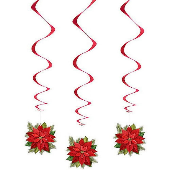 Hanging Poinsettia Plaid Christmas Decorations, 26in, 3ct