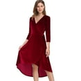 thumbnail image 2 of Wine Red Velvet Dress For Women Long-sleeved V-neck Formal Cocktail Party Dress Wrap Dress, 2 of 3