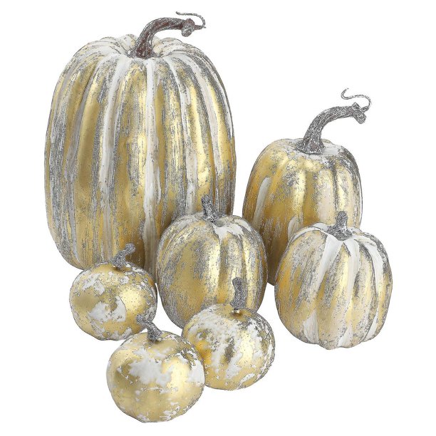 Paquete de 7 decoraciones de calabaza de oro negro de Acción de Gracias, 4 tamaños de calabazas artificiales, decoración de otoño para chimenea, cocina, fiesta de Acción de Gracias, día de la cosecha