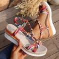 thumbnail image 4 of Wedge Sandals for Women Color Block Strappy Beaded Platform Espadrilles Elastic Ankle Strap Summer Comfy Walking Shoes Khaki Size 6.5, 4 of 7