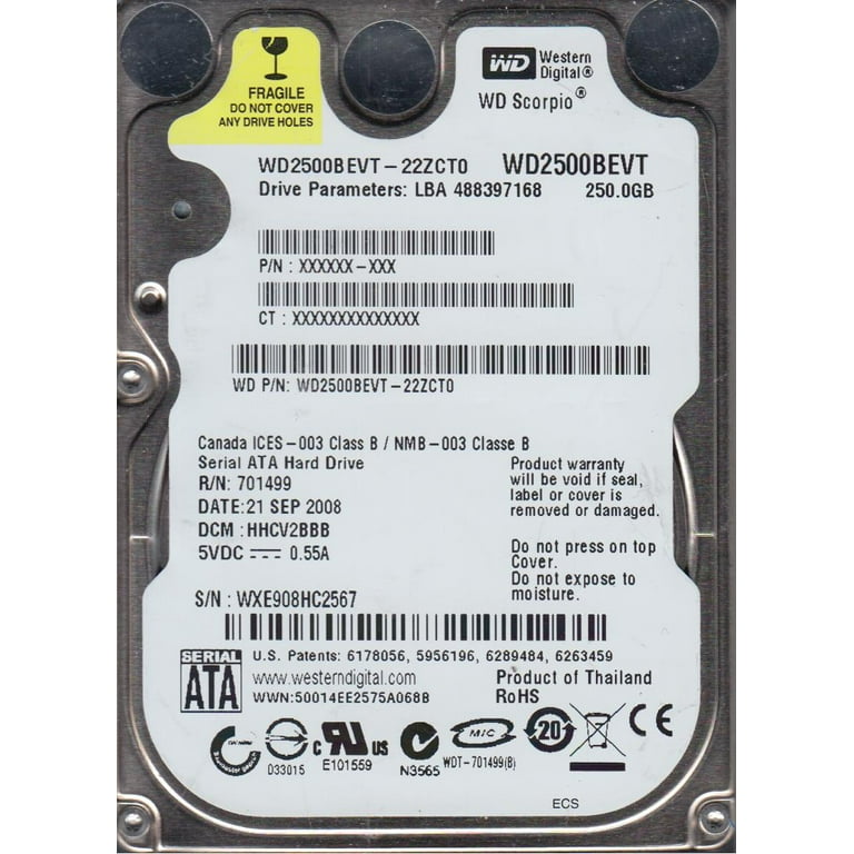 WD2500BEVT-22ZCT0, DCM HHCV2BBB, Western Digital 250GB SATA WD2500BEVT-22ZCT0, DCM HHCV2BBB, Western Digital 250GB SATA