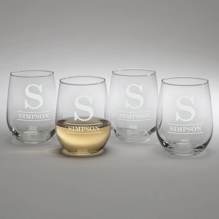 Personalized Family Name Stemless Wine Glasses, Set of 4, 4 Styles to Choose From
