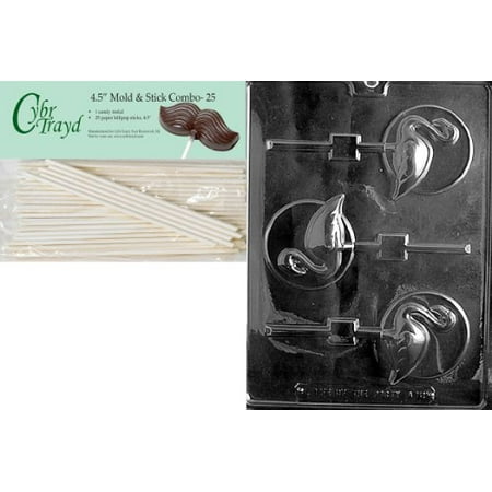Mold Animal - Cybrtrayd 45St25-A121 Flamingo Lolly on Disc Animal Chocolate Candy Mold with 25 4.5-Inch Lollipop Sticks