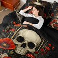 thumbnail image 5 of Homewish Death Skull Twin Bedding, Hippie Mushroom Flower Bedding Comforter Set, Black Reversible 7 Pieces, 5 of 7