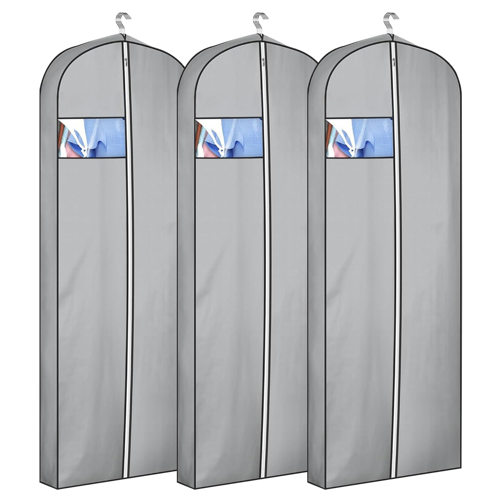 sunsanly 3 Pcs Dress Storage Bag Waterproof Dustproof Transparent Window with Hanger Long Gowns Coat Organizer Bag Closet Hanging Garment Bag
