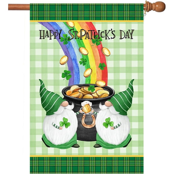 St Patrick''s Day Flag,Shamrock Spirit Gold Coin Hat Rainbow St Patricks Flag 28 x 40 Inch Clover Double-Sided Display with 2 Grommets Double Thickness House Flag for Garden and Home Decorations