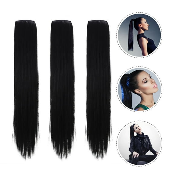 Yardwe Wig Ponytail High Temperature Fiber Black Hair Extension for Women 3Set 21x4x0.4In