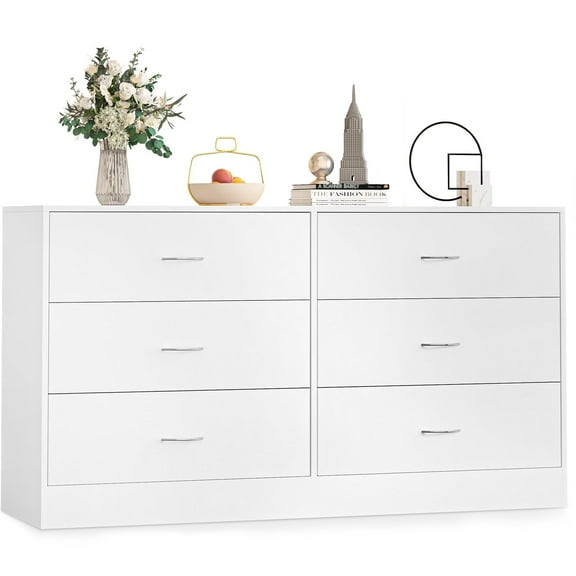 Fenbeli Modern 6 Drawer Dresser for Bedroom, White Drawer Dresser with Metal Handles, Storage Chest for Bedroom, Living Room, Office