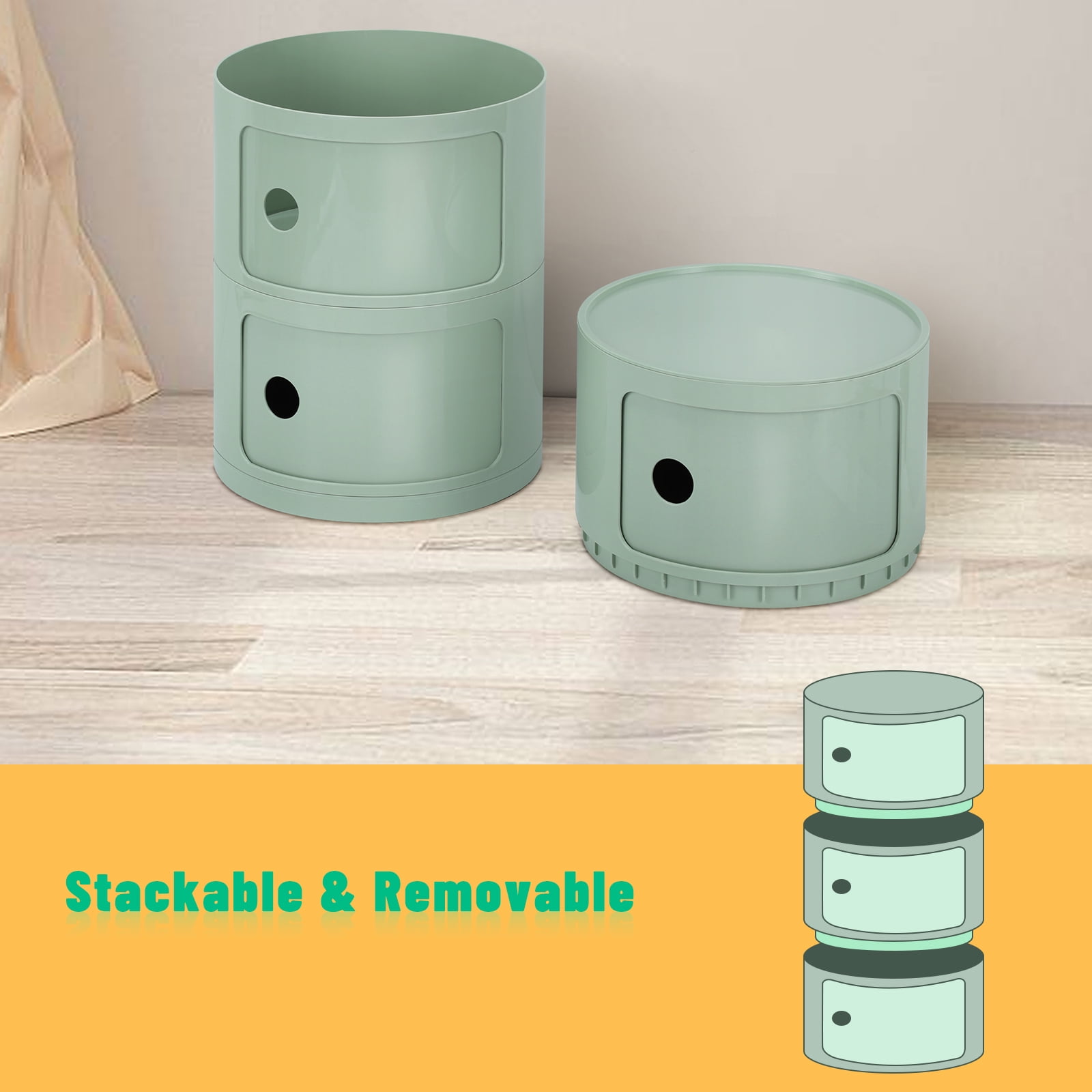 3 Drawer Sliding Barrel Modern Bedroom Nightstand, Matcha Green
