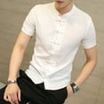 thumbnail image 4 of Camisetas Tops, Ropa De Estilo Chino Traje Tang - Camisa De Manga Corta De Kung Fu para Hombres - Blanco, 4 of 6