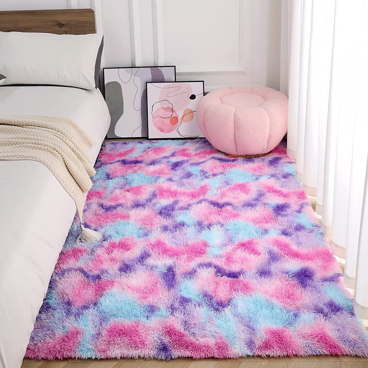 Noahas Modern Abstract Shaggy Rugs Fluffy Carpet For Living Room Bedroom Nursery Room, Purple, 8'x10'