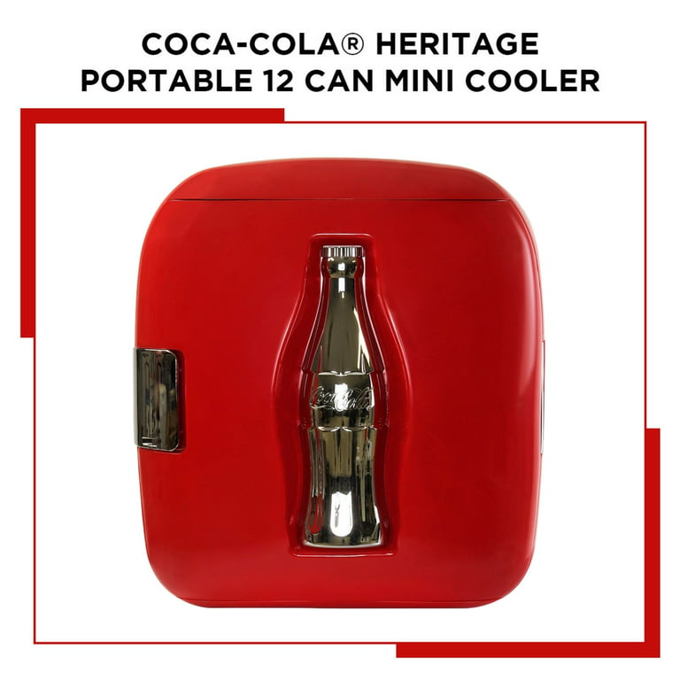 Coca-Cola Heritage 12 Can Portable Mini Fridge 12V DC 110V AC Cooler/Warmer  7.9L (8.3 qt), Personal Travel Fridge, Drinks Snacks Lunch Takeout