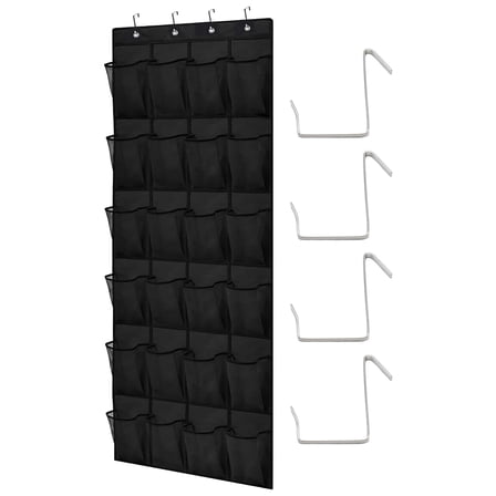 24 Pocket over the Door Shoe Organizer, Breathable Large Mesh Bag for Sneakers, Hanging Storage Solution for Shoes (Black)