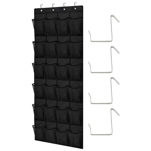 24 Pocket over the Door Shoe Organizer, Breathable Large Mesh Bag for Sneakers, Hanging Storage Solution for Shoes (Black)