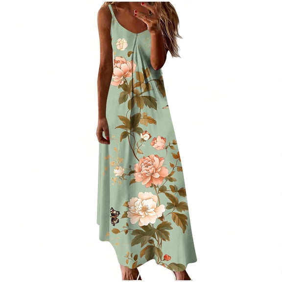asdoklhq Summer Dresses Party Dresses Ladies' Fashion Print Round Neck Dress Multicolor 4X