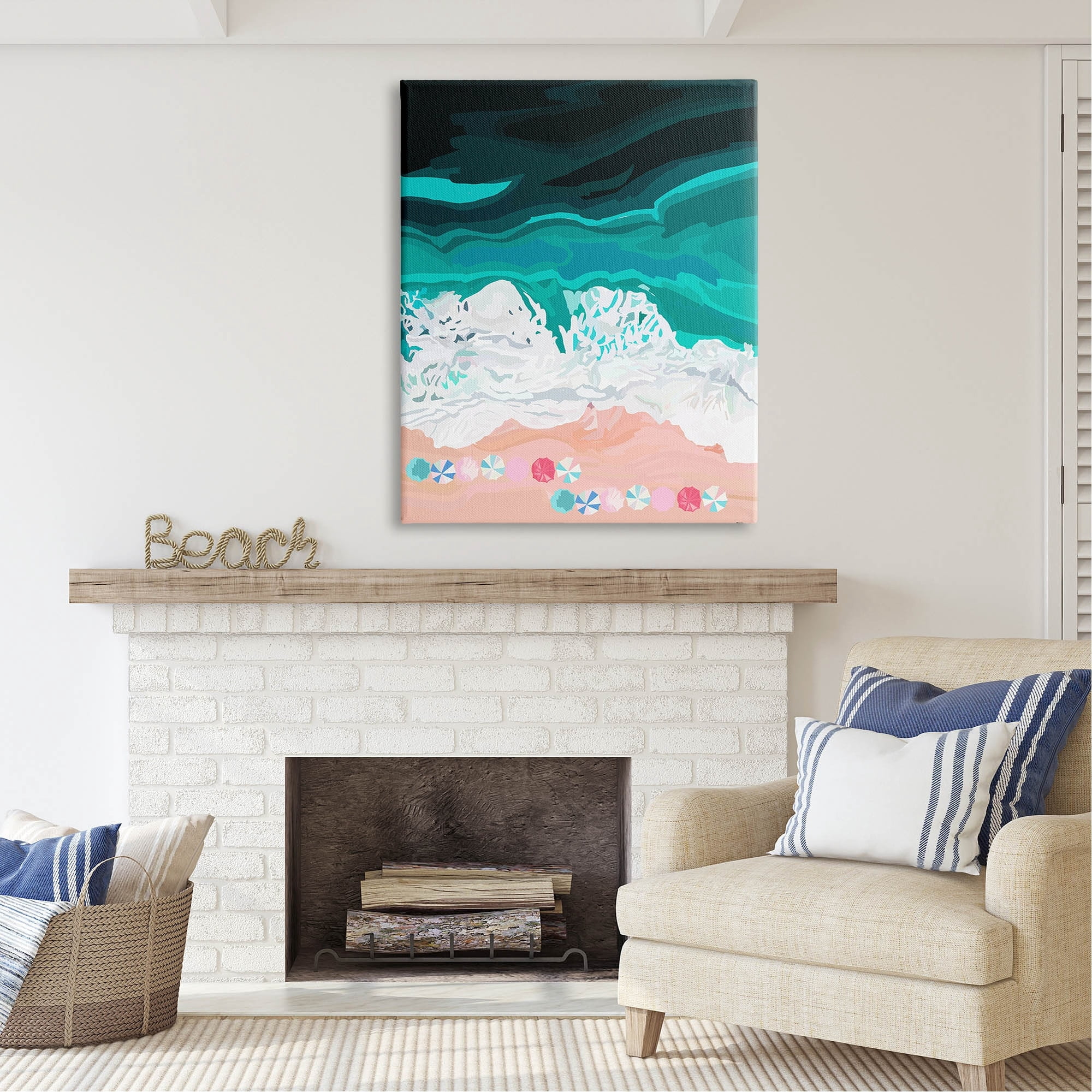 Stupell Industries Aerial View Beach Umbrellas Coastal Painting Gallery Wrapped Canvas Print Wall Art