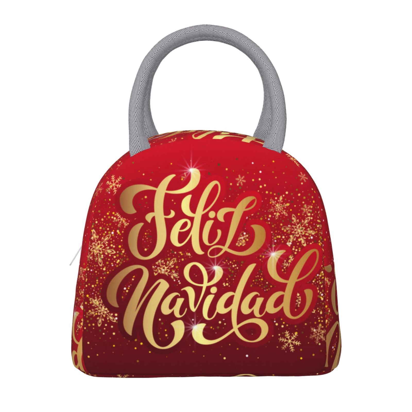 Horeoi Merry Christmas Pattern Large Insulated Lunch Bag for Work, School, Picnic - Waterproof, Durable Oxford Cloth, Comfortable Handle-Light Grey