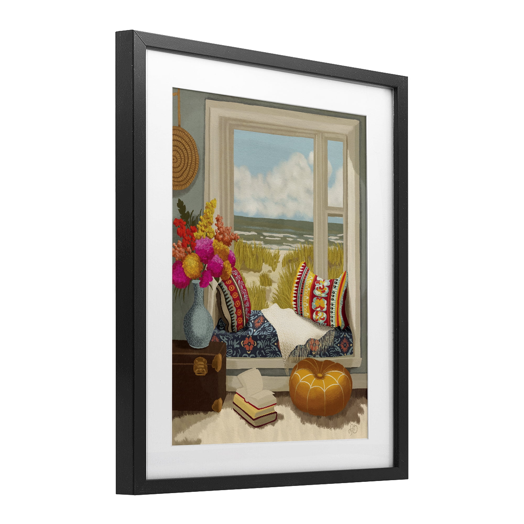 Stupell Industries Coastal Vacation Window Seat Black Framed Print Under Glass, design by Lisa R Dumm